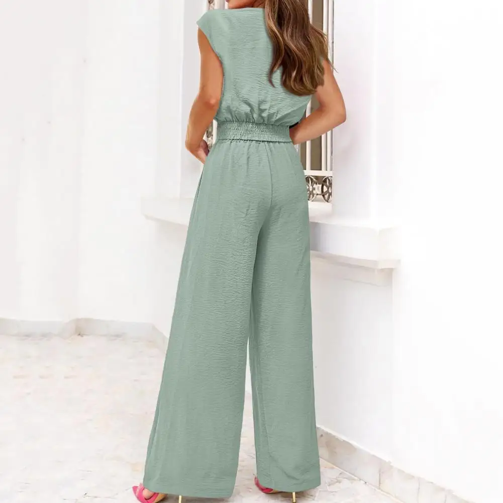 

Women Wide-leg Pants Suit Elegant Lace-up V Neck Top Wide Leg Pants Set for Women Stylish Outfit with High Elastic Waist Short