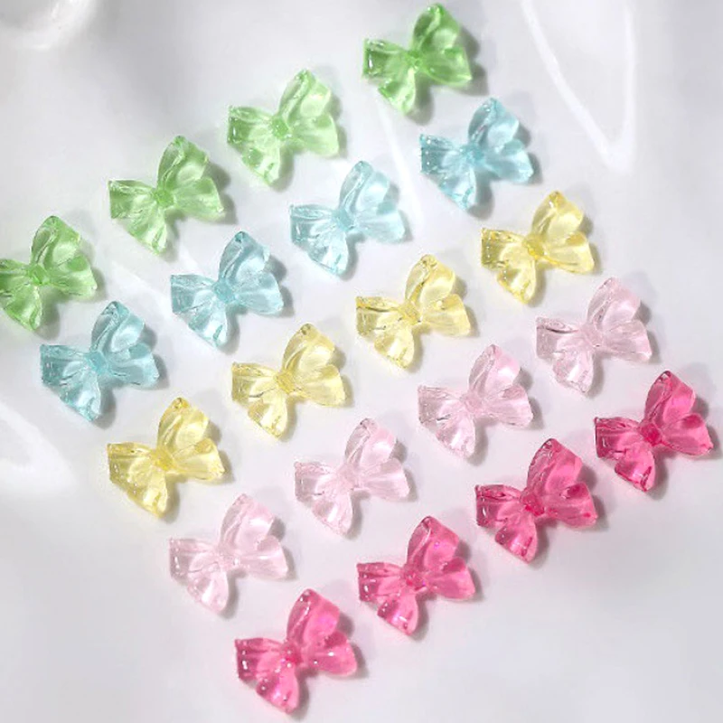 50 stücke Rosa Band Bogen Nagel Charms Teile Kawaii Transparent Band Nägel Dekoration Zubehör DIY Nail art Design Liefert – Detail 4