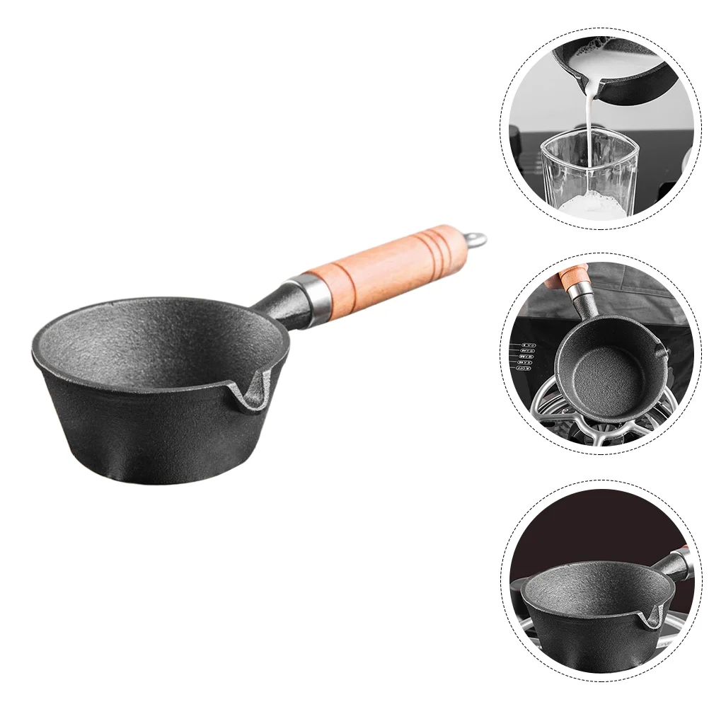 

Cast Iron Pan Butter Warmer Pot Mini Egg Frying Pan Iron Soup Sauce Pan Boiling Melting Pot Food Pot Stockpot Wood Handle