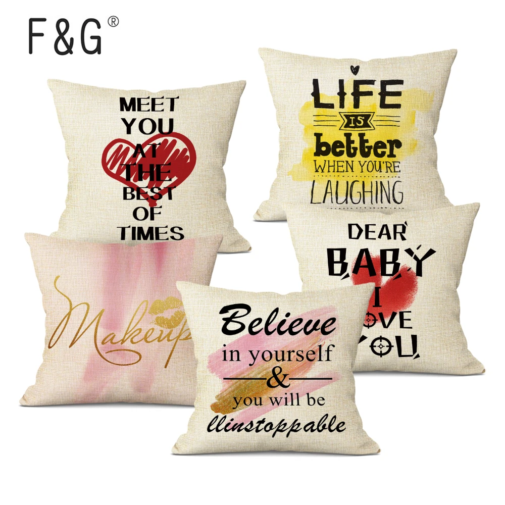 

Valentine Day Gift Cushion Cover Sweet Love Letter Decorative Pillow Case Square Linen Pillow Cover for Sofa Home Decor