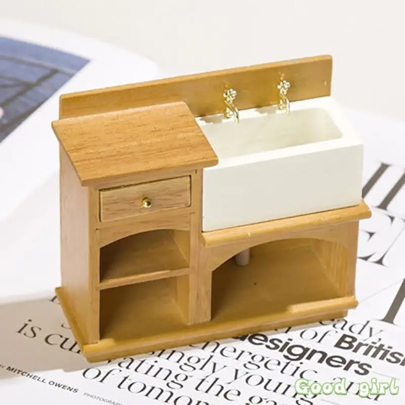 

1/12 Dollhouse Miniature Ceramic Square Sink Bathroom Sink Cabinet Miniature White Porcelain Wash Basin Doll Furniture For House