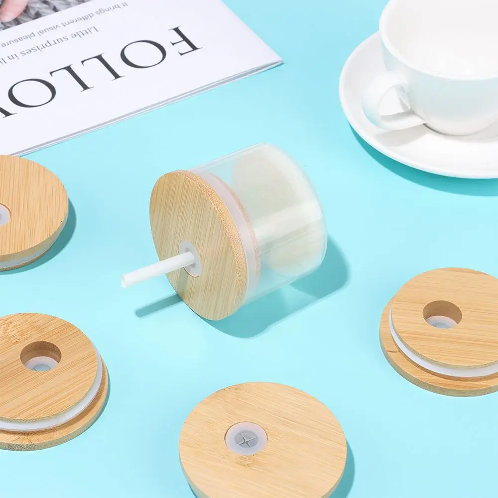 Bamboo Wood Mason Jar Lids With Straw Hole