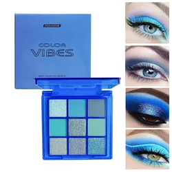 Vibrant 9 - Color Glitter & Matte Eyeshadow Palette with Shimmer Finish (02 BLUE)