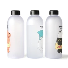 Cute Panda Bear Cup 1000ml Water Bottles With Straw Transparent Cartoon Water Bottle Drinkware Frosted Leak-proof Protein Shaker