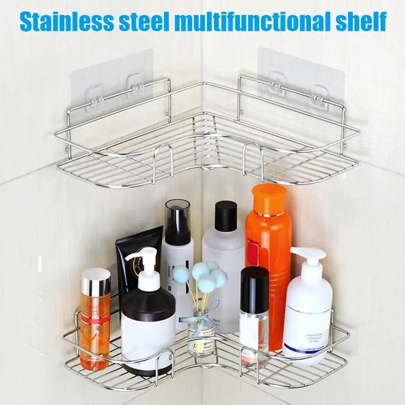 

Bathroom Shower Shelf Adhesive No Drilling Stainless Steel Shampoo Storage Shelf Cosmetic Holder Kitchen Bathroom Accessories