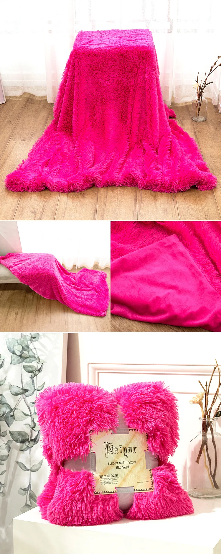 Description Picture 3 of item1 Pcs Plush Blanket Soft Fur Faux with Fluffy Throw Blanket Bed Sofa Long Shaggy Winter Warm Bedding Sheet Soft Blankets