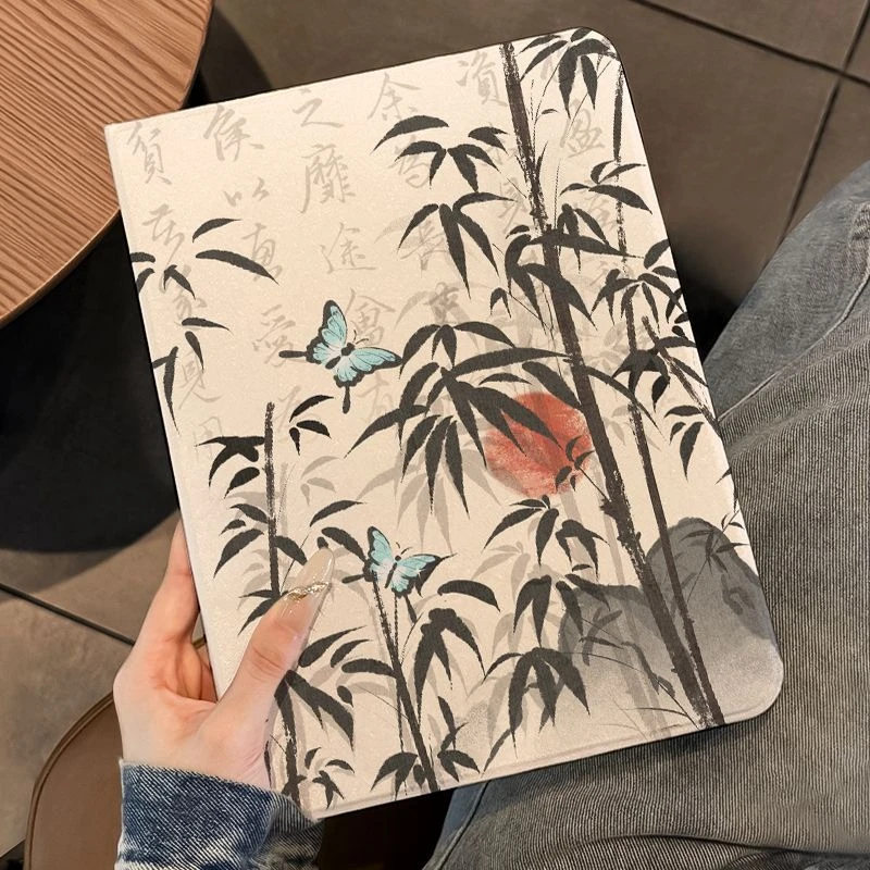 Bamboo Ink Painting iPad Case with Pencil Holder
