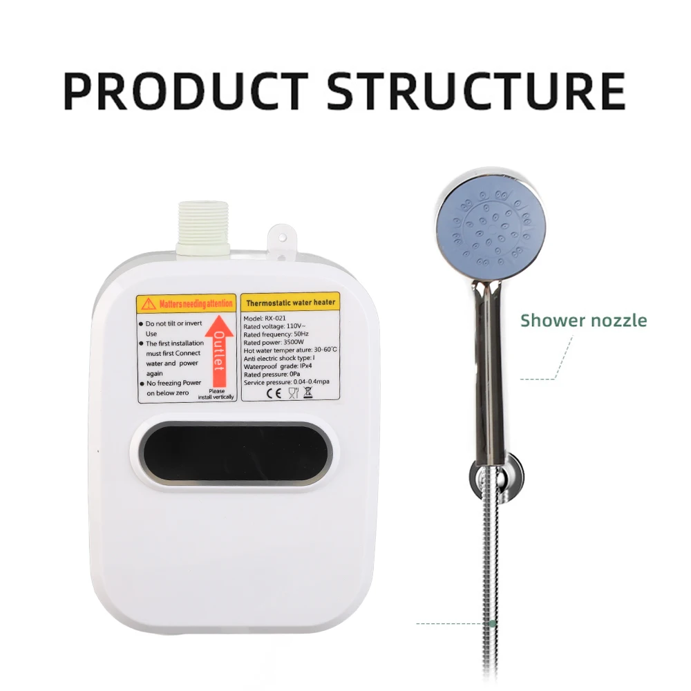 Small Instant Electric Water Heater LCD Temperature Display IPX4 Quick Heating Shower Water Heating Device Set with Shower 5