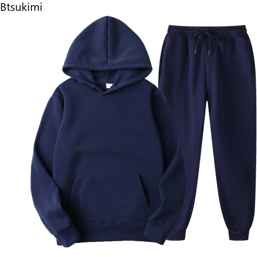 New Men's 2PCS Sport Suit Fitness Solid Man Tracksuits Hooded Pullover Sweatpants Sweatshirt Casual Pants Sets Sportswear Male 2023 men s summer hawaiian shorts sets 2pcs fashion short sleeve printed button shirt and beach shorts casual male 2 pieces sets