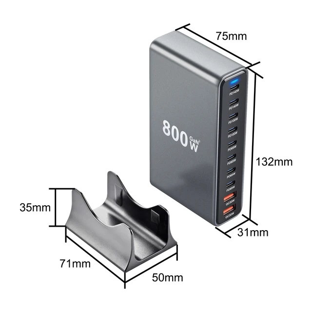 800W GaN Desktop Charger – 10-Port USB-C PD3.1 Fast Charging Hub 6