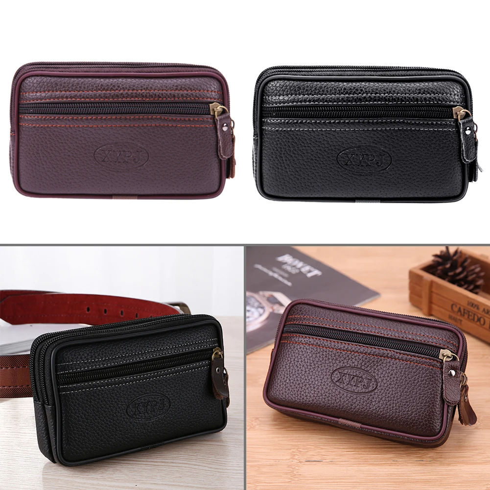 Men Wallets with Card Bag PU Leather Purse Zipper Closure Wallets Waist Packs Multi-functional Double Layer