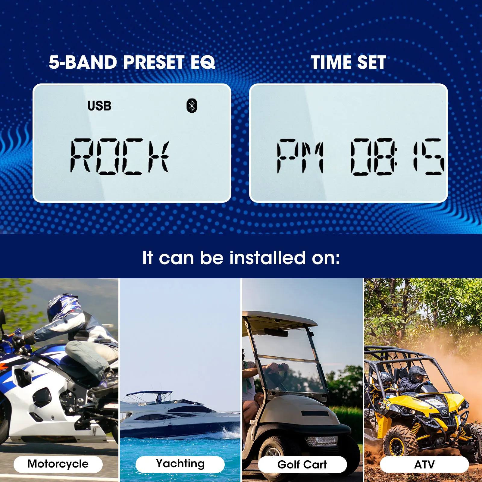 Boat Radio Player Marine Stereo FM AM MP3 Media Waterproof Bluetooth USB AUX Receiver for UTV ATV SPA RZR
