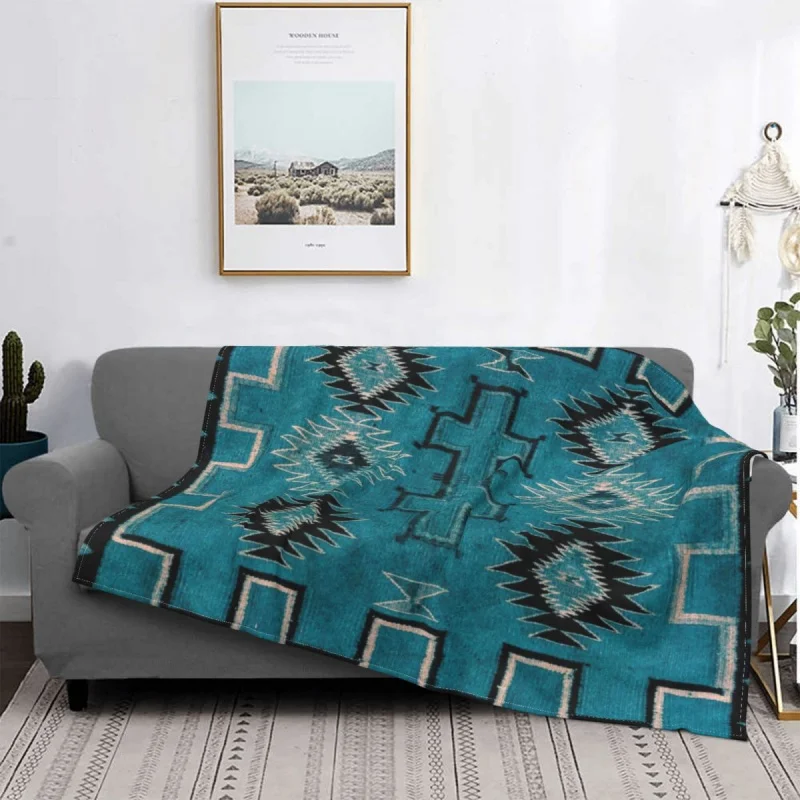 

1890 Navajo Saddle Art Flannel Throw Blankets Scan of Original Colorful Blanket for Bedding Outdoor Ultra-Soft Bedding Throws