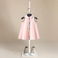 Robe chemise à simple boutonnage pour filles, vêtements pour enfants, jupe une pièce, coton, rose, carreaux, mode d'été, bébé, 3 à 10 ans 1