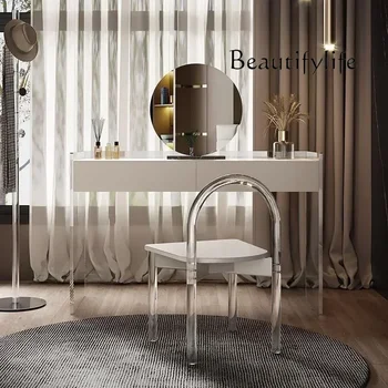 A decoración Acrylic Dressers Solid Wood Cabinet Bedroom Simple Design Modern Dressing Tables Makeup Stool With Mirror Minimalis