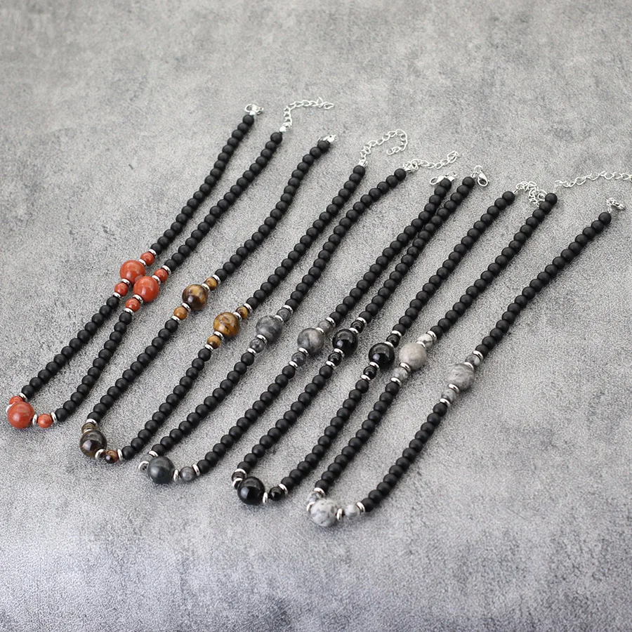 Natural Stone Men Necklace 19 Inch Short Choker