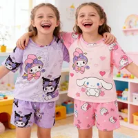 Pyjamas d'été pour filles de 3 à 12 ans, ensembles de pyjamas pour enfants, hauts + pantalons courts, vêtements de nuit Hello Kitty Cat Kuromi 1