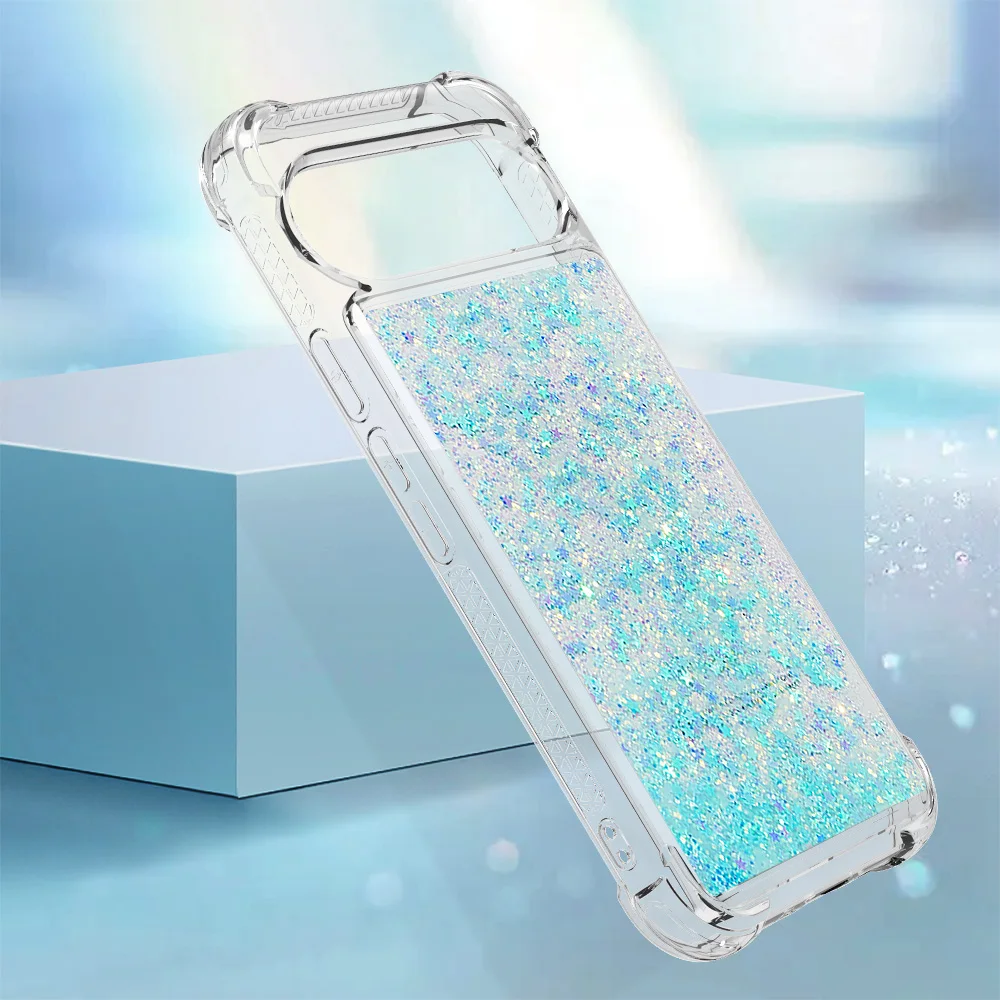 Chic Bling Glitter Liquid Quicksand Anti-Fall Phone Case with Clear Soft Back Cover