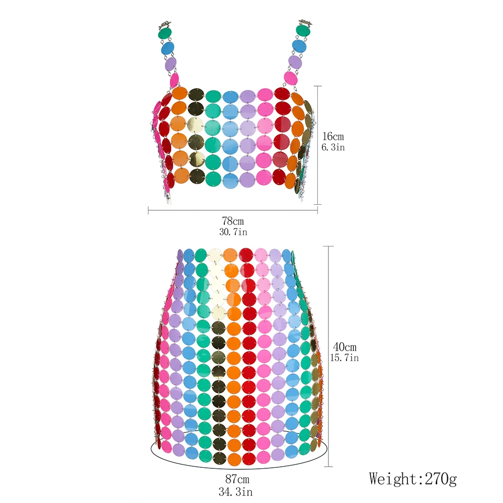 Sequins Bikini Body Chain Set Women Bling Rave Outfits Sexy Skirts Backless Bra Set Nightclub Festival Body Jewelry Accessories