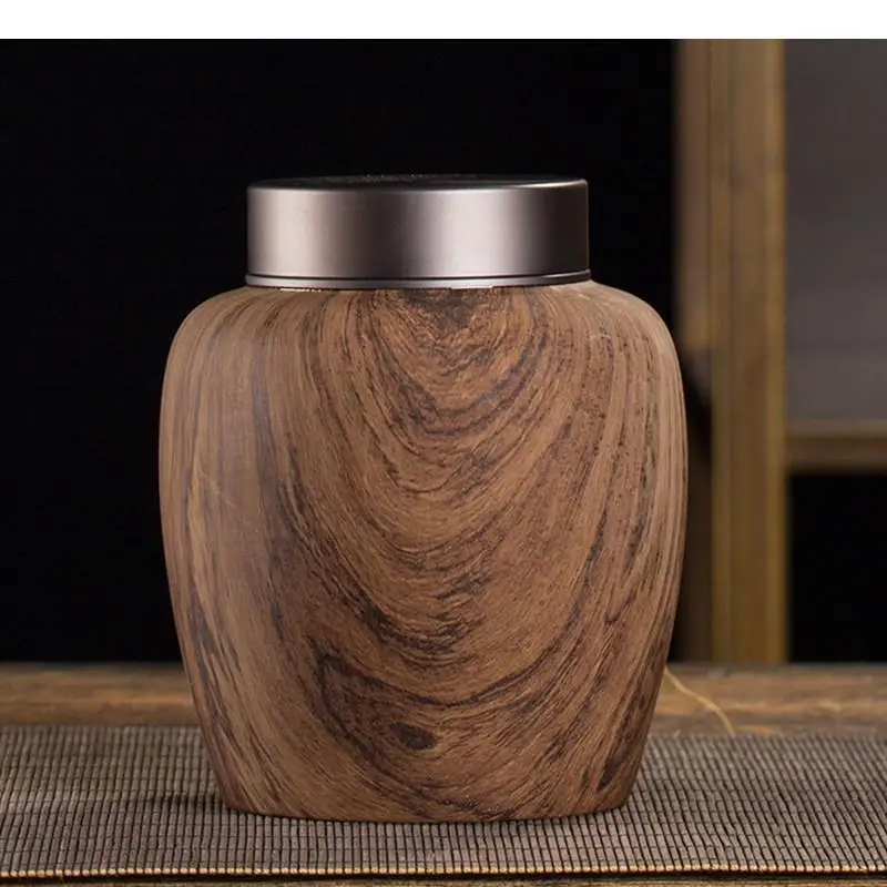 

Ceramic Jar Tea Caddy Imitation Wood Grain Tea Box Sealed Jar Food Container Tea Organizer Gift Box Storage Tank Decorative Jars