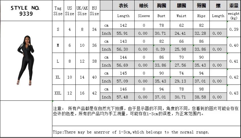 BKLD Fashion Summer Outfits  One Pieces Pants Chain Tassel Solid Color Black Slim Fitting Long Sleeve Zipper Jumpsuit For Women