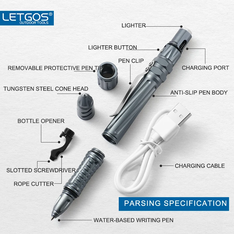 LETGOS Tungsten Steel Tactical Pen-Emergency Self Defense Multi Tool Survival Pen+Glass Breaker+EDC tool box set for men and dad - Image 5