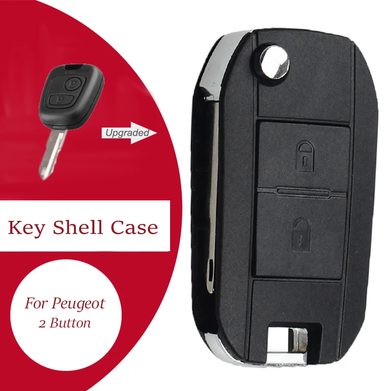 

KEYECU 2 Buttons Modified Flip Remote Entry Key Shell Case For Peugeot 106 206 306 406 307 107 207 407 For Citroen C2 C3 C4 C5