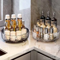 New Light Luxury 360 Rotating Cabinet Organizer Kitchen Bathroom Cosmetic Turntable Storage Tray Non-Slip Spice Round Rack Plate 2