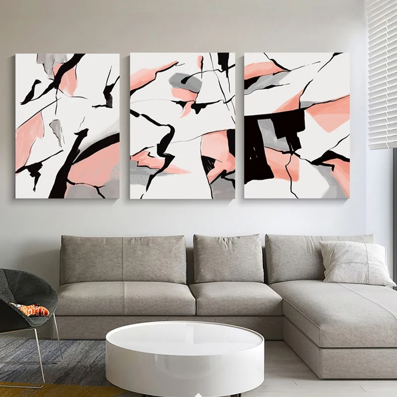 3PCS Modern Abstract Geometric Shape with Frame Canvas Painting Nordic Living Room Interior Decor Poster Wall Art Picture Decor