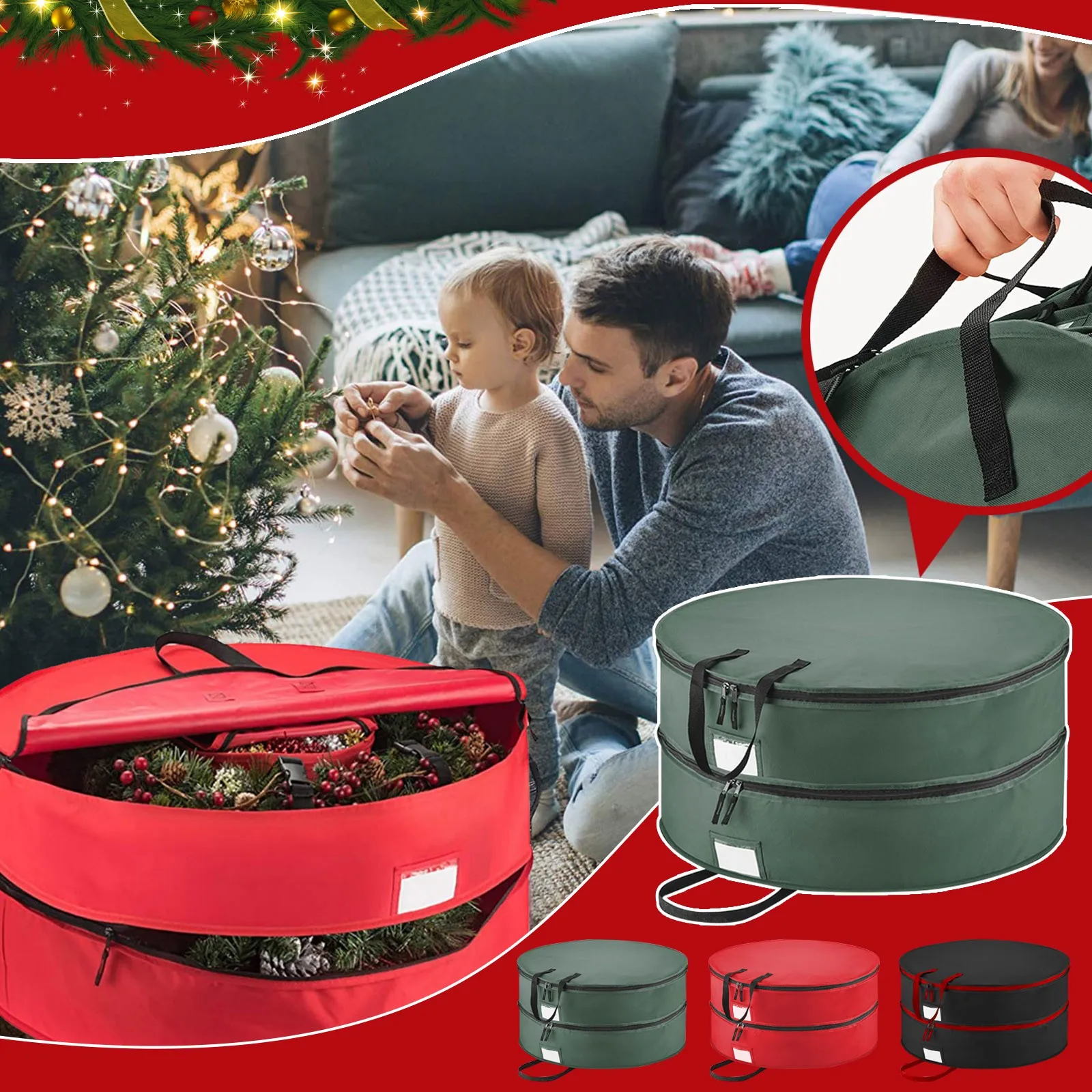 Double Layer Christmas Wreath Storage Bag Christmas Storage Bag Wreath Baby Blanket Organizer