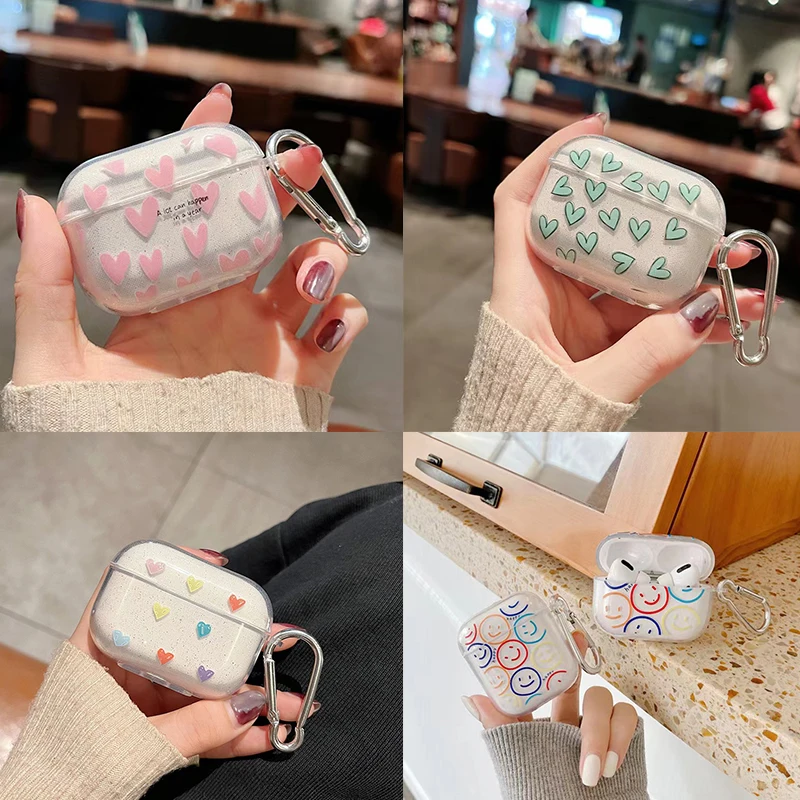귀여운 하트 러브 실리콘 이어폰 케이스, 키체인이 있는 스마일 커버, 에어팟 3 세대, 에어팟 Pro2 커버  Best5