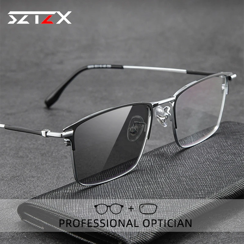 SZTZX Ultraleichte Männer Business Brille Lesebrille Photochrome Anti Blue Ray Myopie Gläser Rezept Optische Brillen