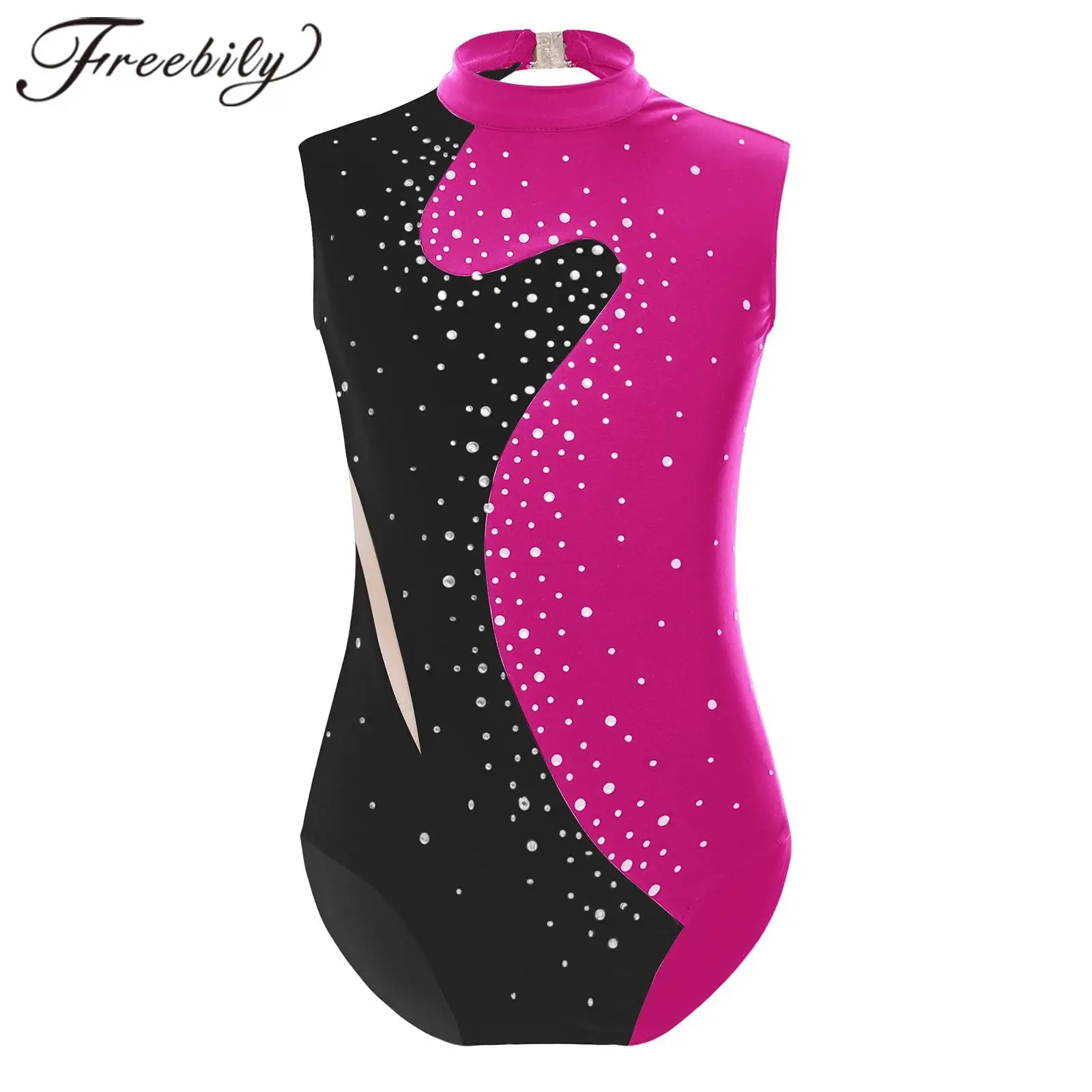 Children Dance Leotards Gymnastics Jumpsuit Sleeveless Shiny