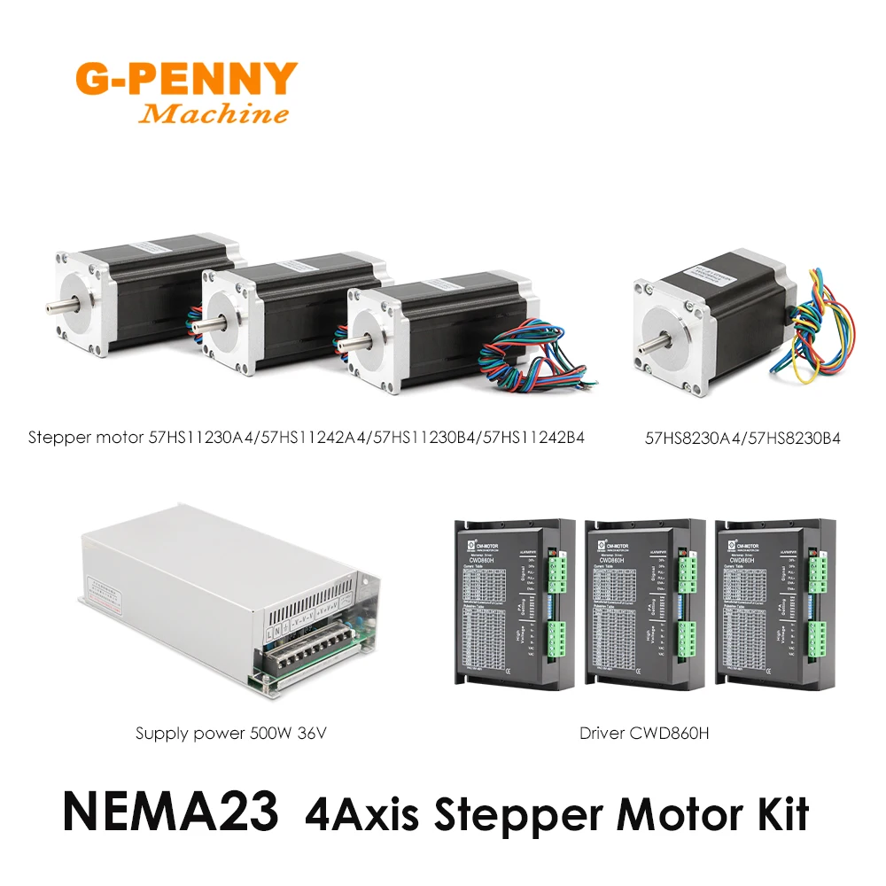 

4Axis NEMA23 Stepper Motor Kits X-Y-Z-A Axis & Power Supply & DB25 4 Axis XHC USB 1Mhz Controller