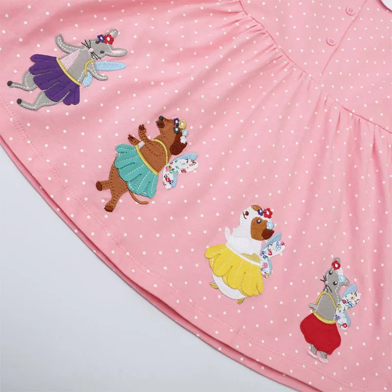 2025 Girls Clothes Summer Cartoon Embroidered Animals Princess Birthday Girls Dresses Pink Party Dress for Kids