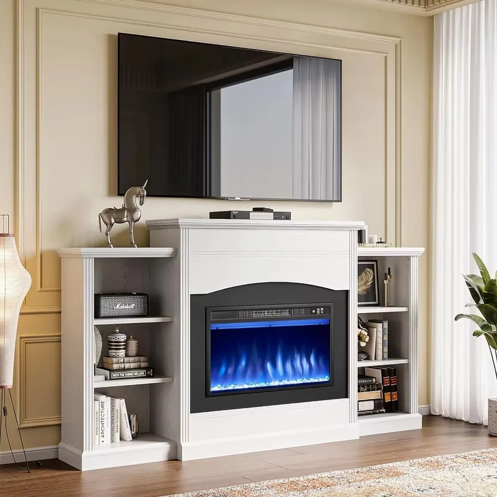 23'' Fireplaces W/ 67" Mantel, Fireplace TV Stand, Storage Shelves, Remote Control, Fireplaces