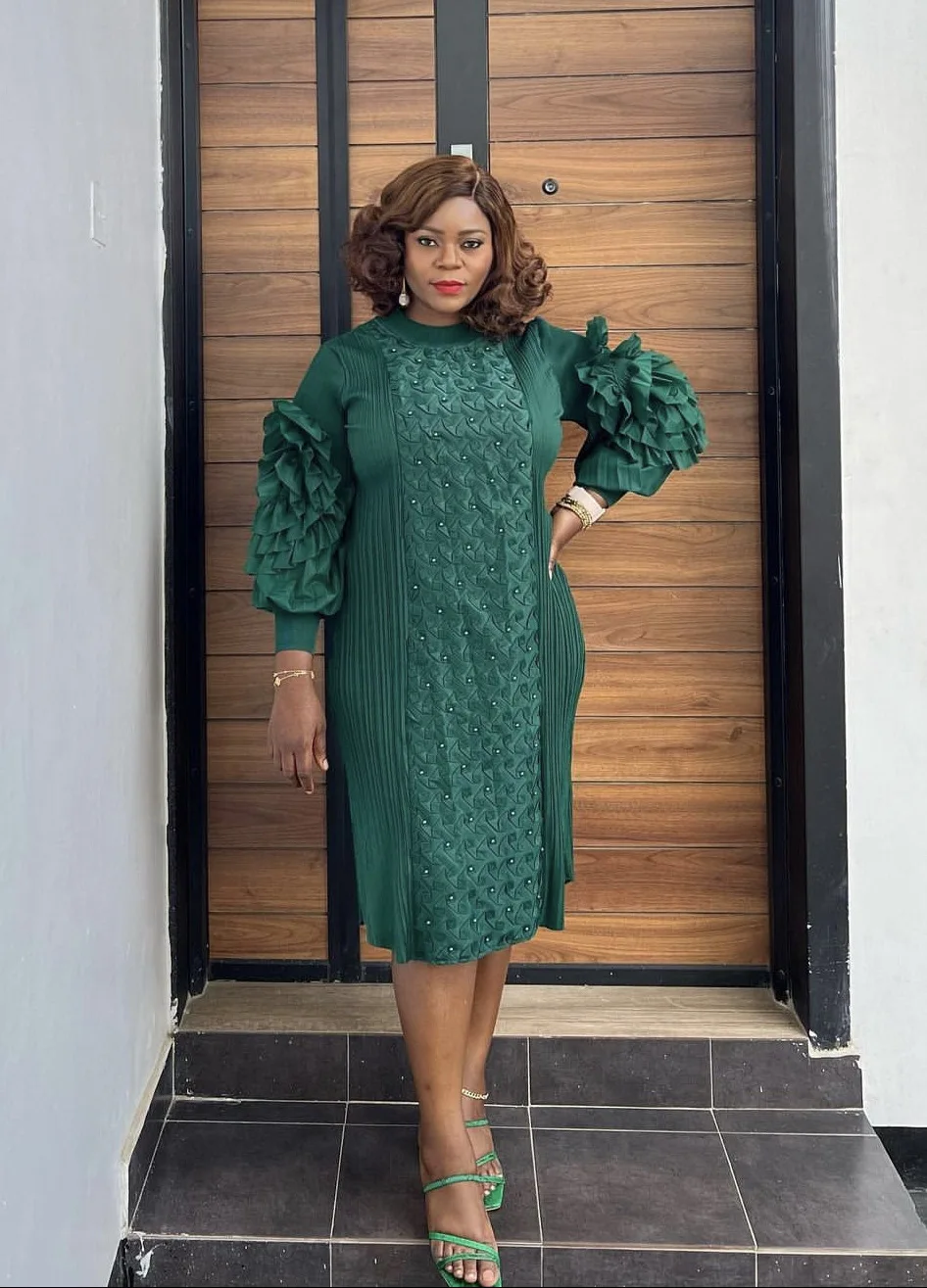 

Плиссированное Платье с круглым вырезом, однотонное лоскутное платье с длинным рукавом, цветочным принтом, новая весенняя одежда 2024