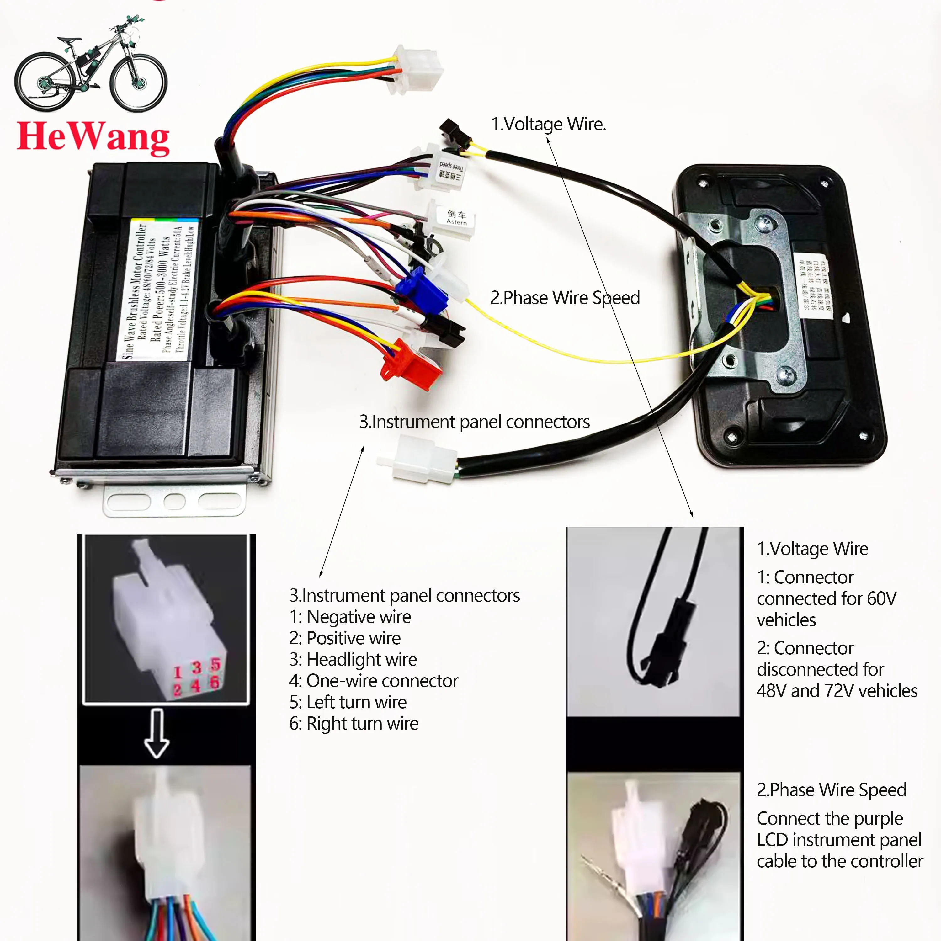 Sine wave 50A 3000W brushless motor controller + 3-speed adjustable throttle + L