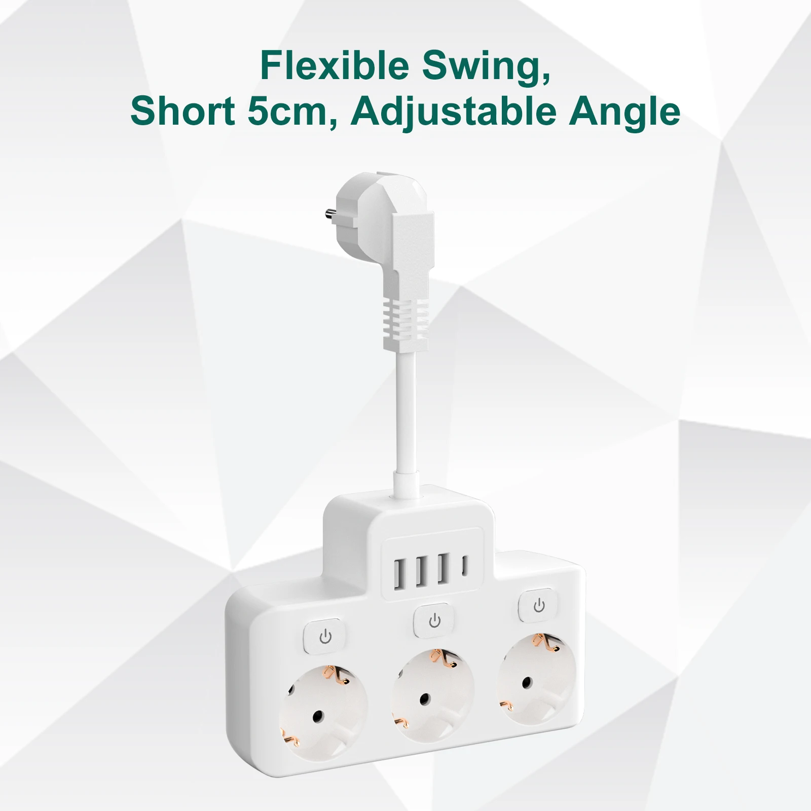 EU Plug Power Strip 3AC Outlet Multitap Extension Cord Electrical Socket With 3 USB and USB C with Protective Contact White S8d37b68675ec48ce90e073d44600021a4