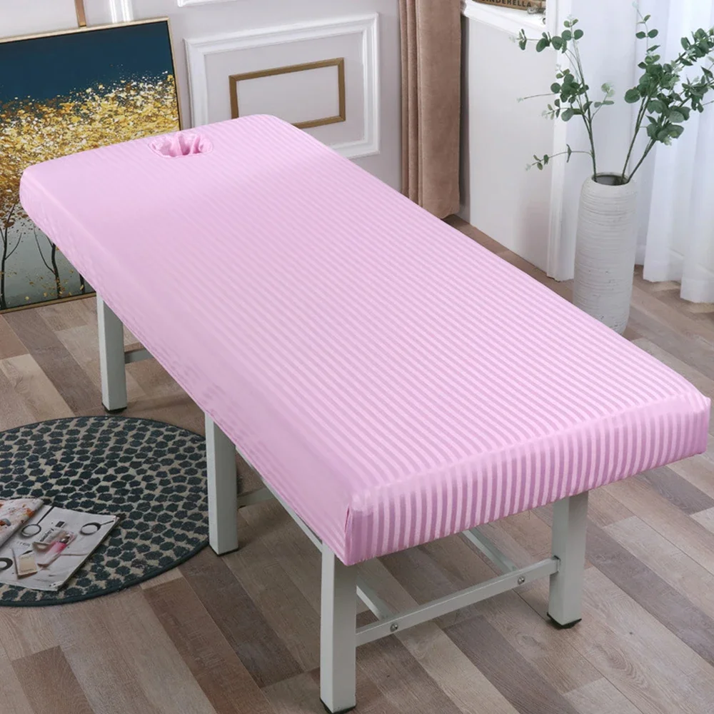 White Massage Table Bed Fitted Sheet Elastic Full Cover Massage Treatment Polyester Cosmetic SPA Bed Cover with Face Hole 2