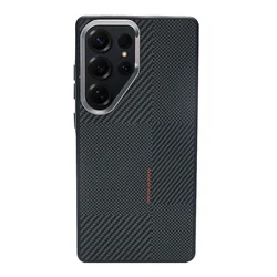 Magnetic Shockproof Carbon Fiber Texture Case with Metal Lens and Matte Finish - Galaxy S23 Ultra (Silver)