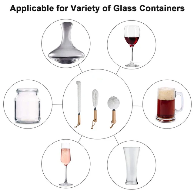 Poignée en bambou mousse souple bouteille de vin narguilé Machine à repasser whisky verres à pied brosse de nettoyage de la poussière ensemble Flexible nettoyant 5