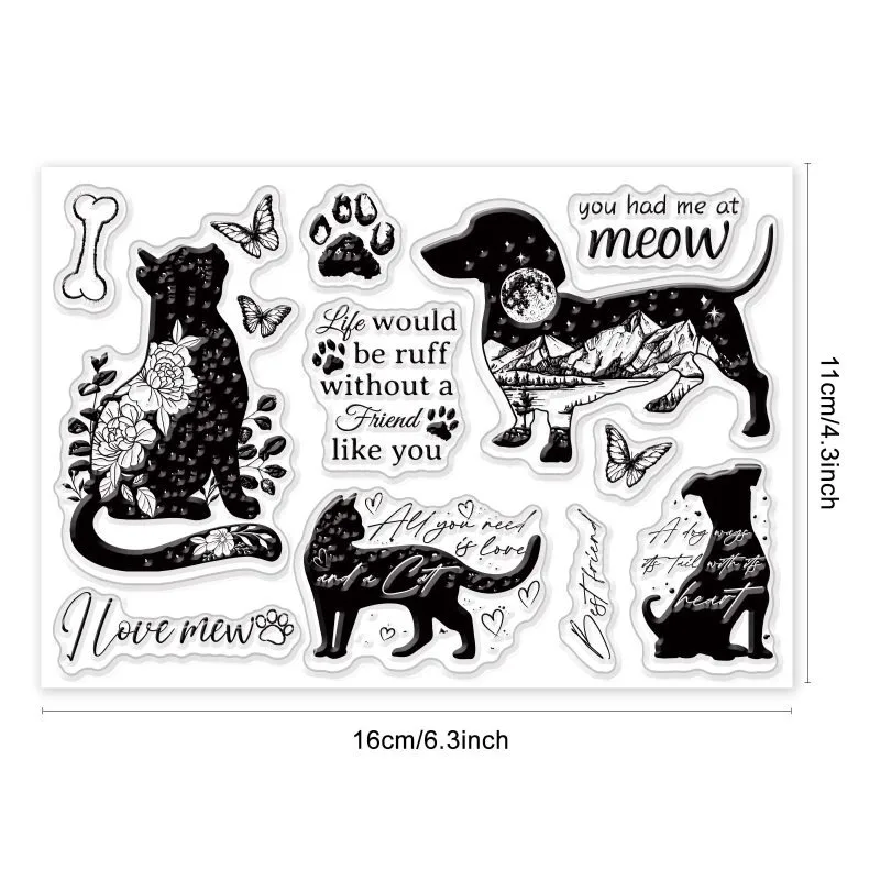Dogs Cat Silhouette Clear Stamps for DIY Scrapbooking Flowers Landscape Silhouette Silicone Clear Stamp Seals for Cards Making clear stamps clear rubber stamps