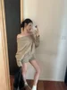 Korejpaa Elegant Sweater Short Sets Women Autumn Winter Slanted Shoulder Knitted Sweaters High Waist Shorts Two Piece Set 6