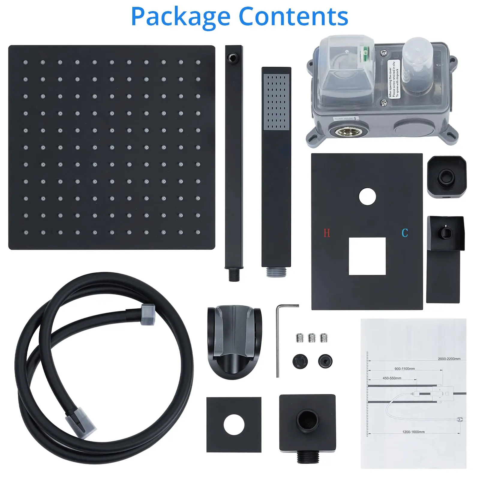 Shower Faucet Set Matte Black Shower System, with 10 inch Shower Head and Handheld Spray Rain, 2 in 1 Wall Mounted 6