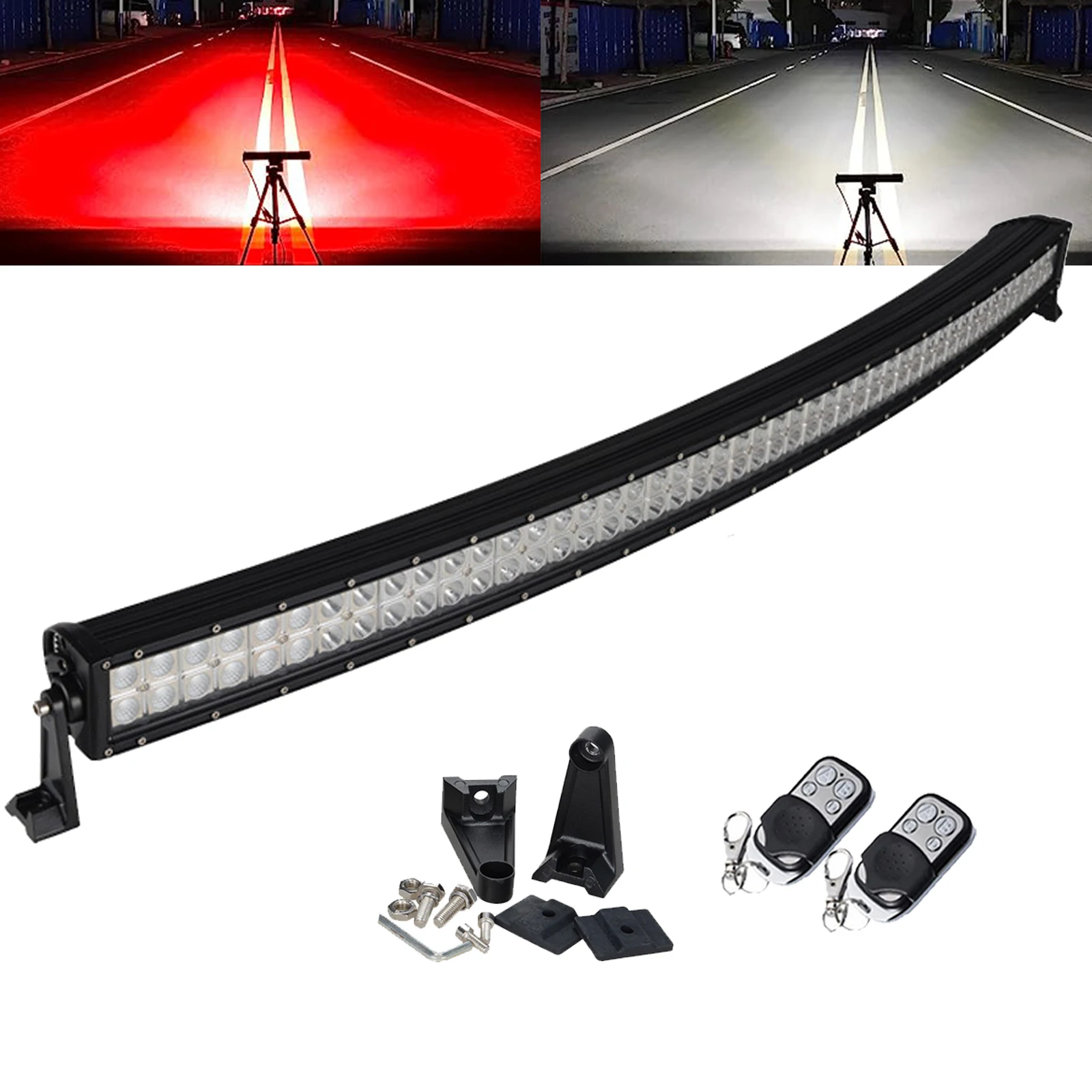 

52 Inch Led Light Bar Super Bright White & Red & 24 Strobe Modes Work Fog Light 600W For 4x4 Off Road Driving Warning Light IP68