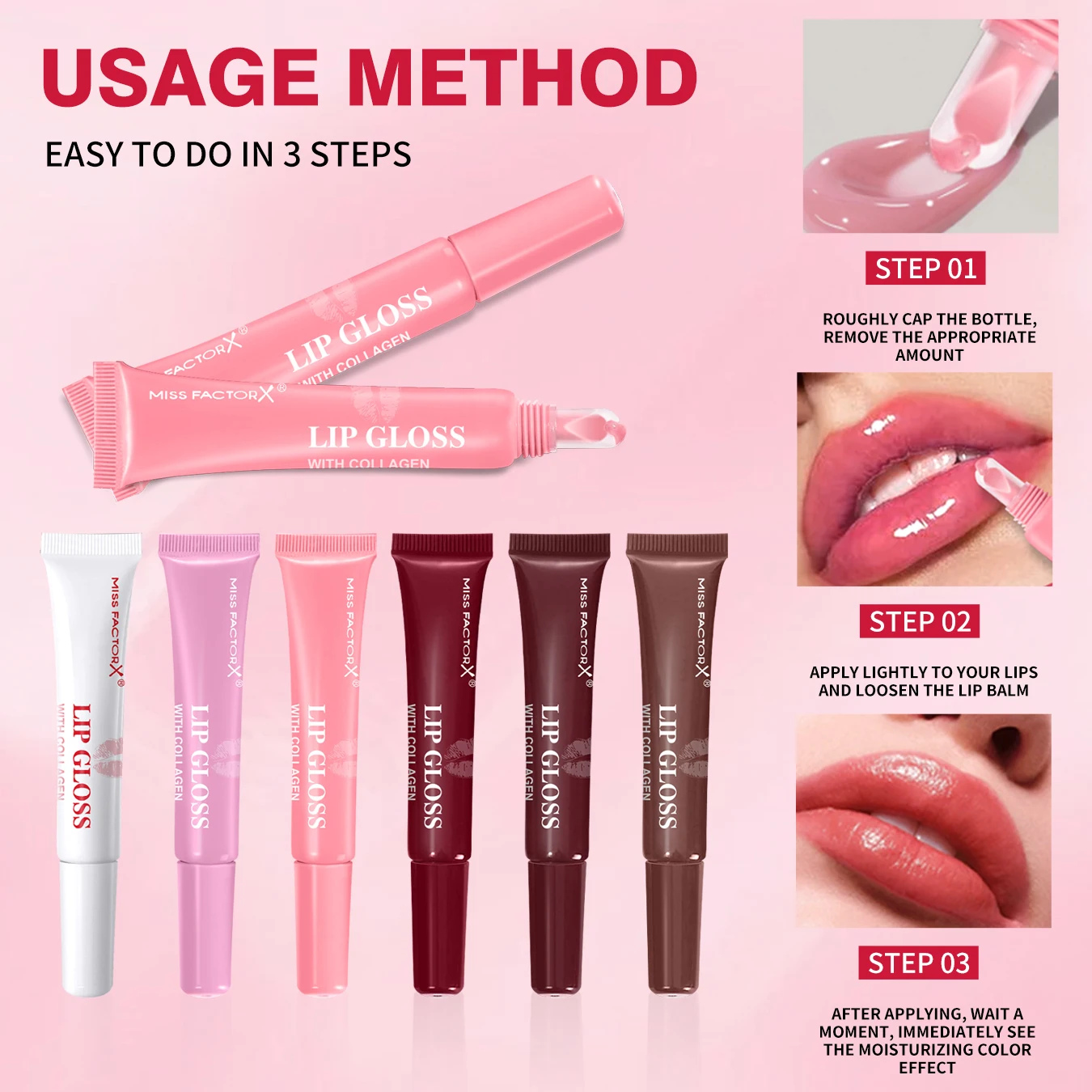 6pcs/box 6-color lip gloss set Unique gift set Long-lasting moisturizing Glossy lip color Valentine’s Day gift Thanksgiving gift 6