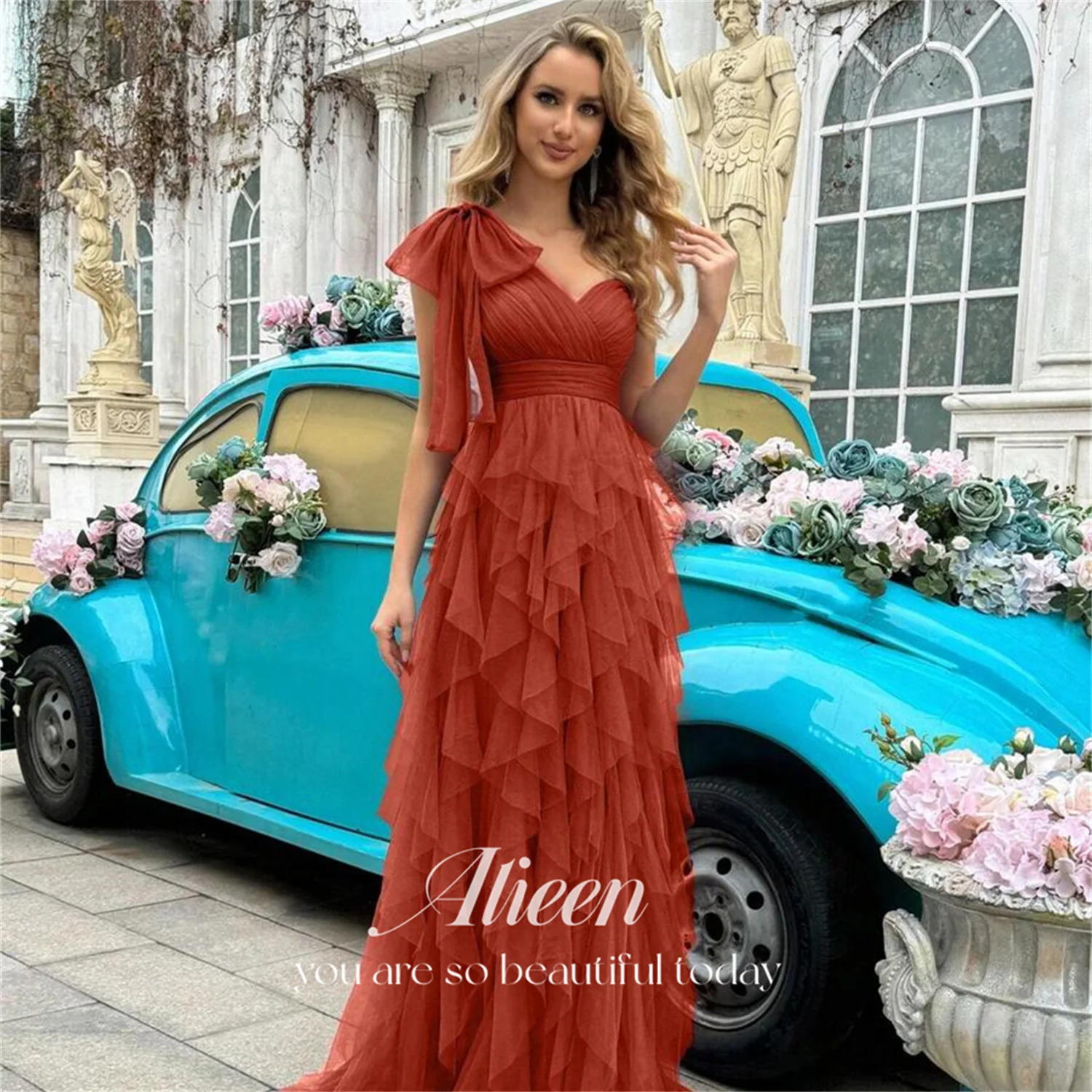 green emerald velvet dress Fast Delivery Plus Size Ruffle V-Neck A-Line Floor Length Evening Dress main image 1