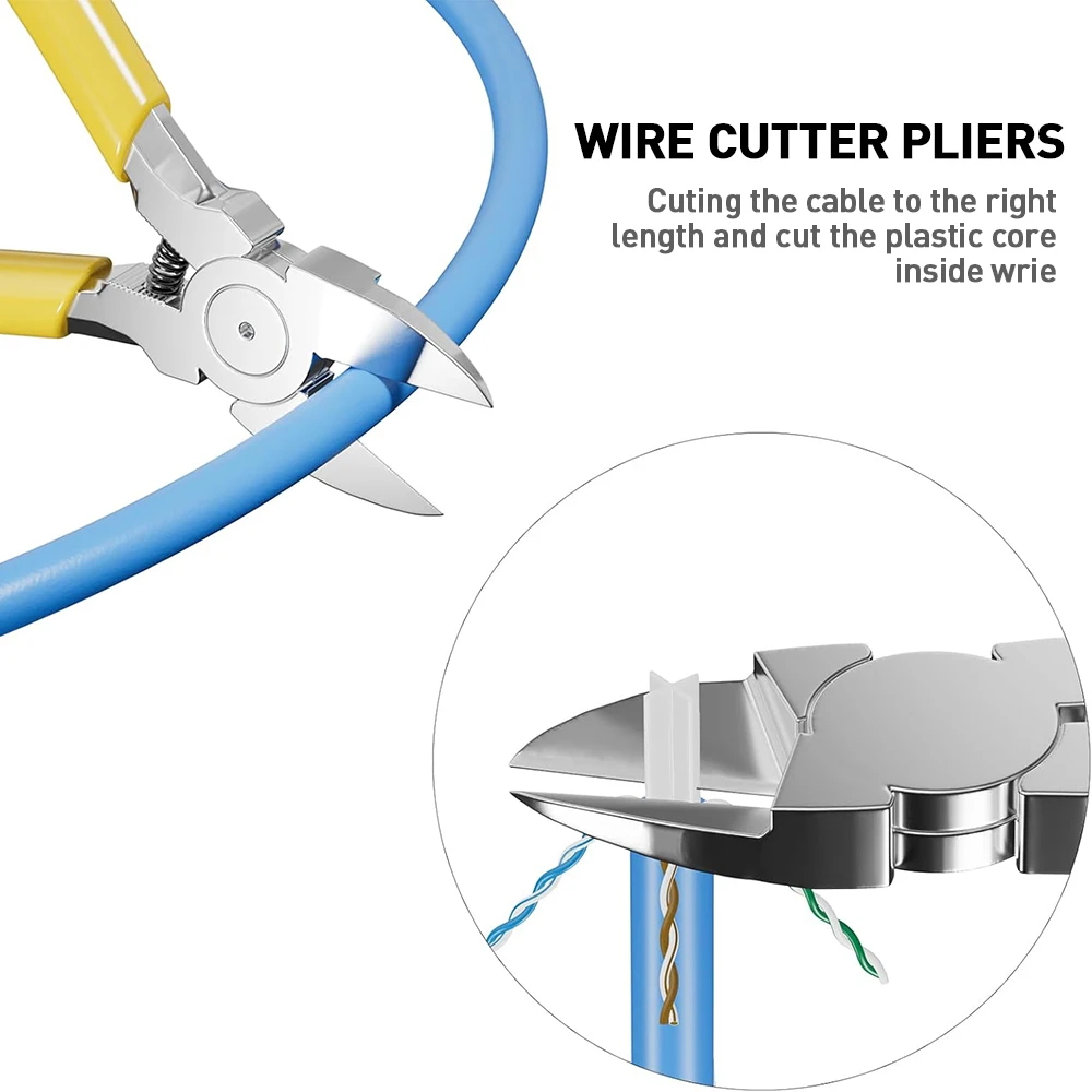 Natalink Network Tool kit RJ45 Crimp Tool Pass Through Crimper, Wire Tracker, Punch down Tool, Stripper, Cutter, Cat6 Connectors - 6