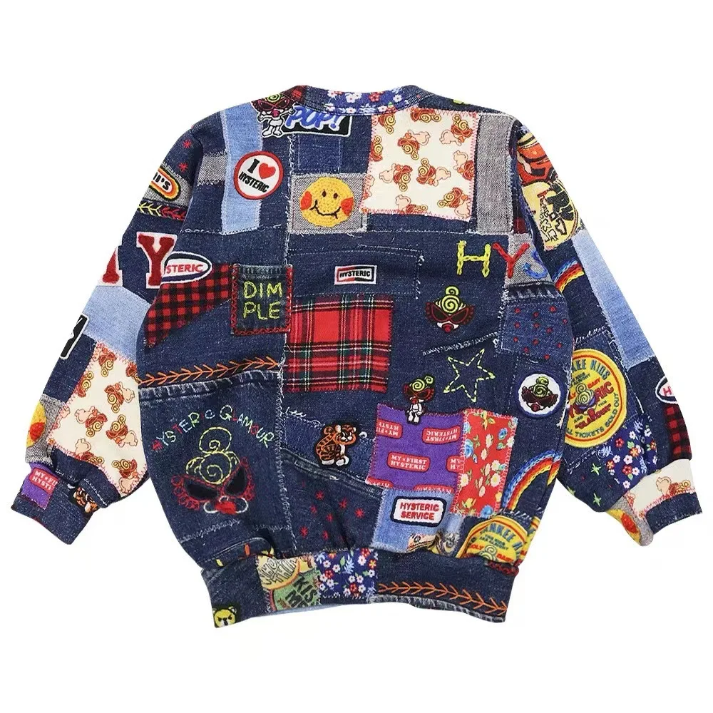 

2023 Autumn and Winter Trendy Brand Black Super Children's Wear Badge Printed Children's Cardigan Cotton Imitation Denim Jacket